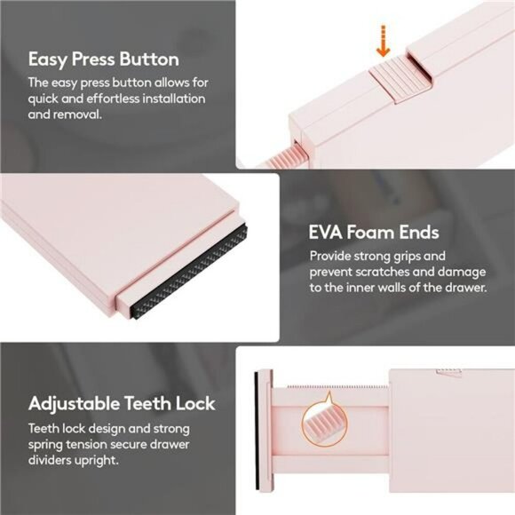 Lifewit Adjustable Drawer Dividers 8 Pack Closet Dresser Organizer Pink - Picture 6 of 7